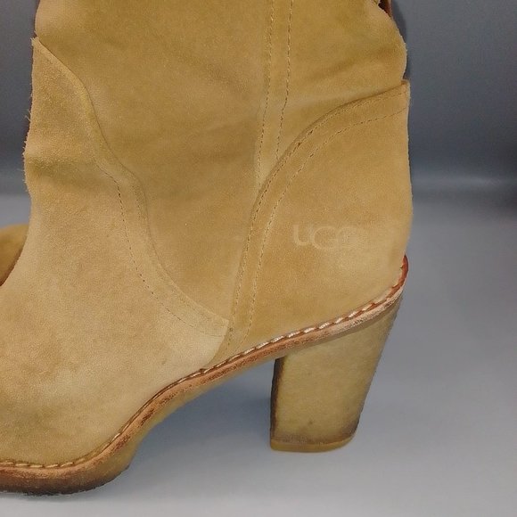 UGG 'Josie' 3214 Brown Heeled Boots Size UK 6 EU 39 Suede Mid-Calf Knee Tan - Picture 5 of 13